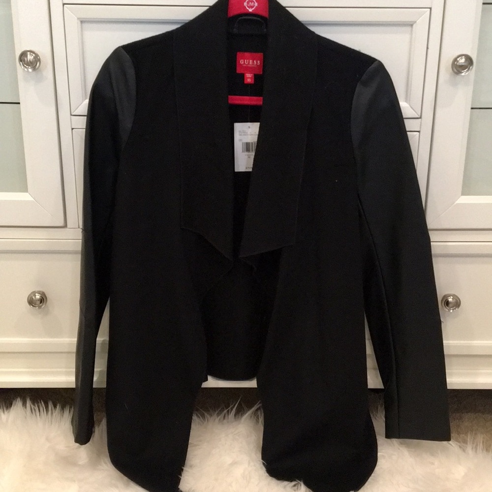 Guess Black drape jacket w/ faux leather sleeves